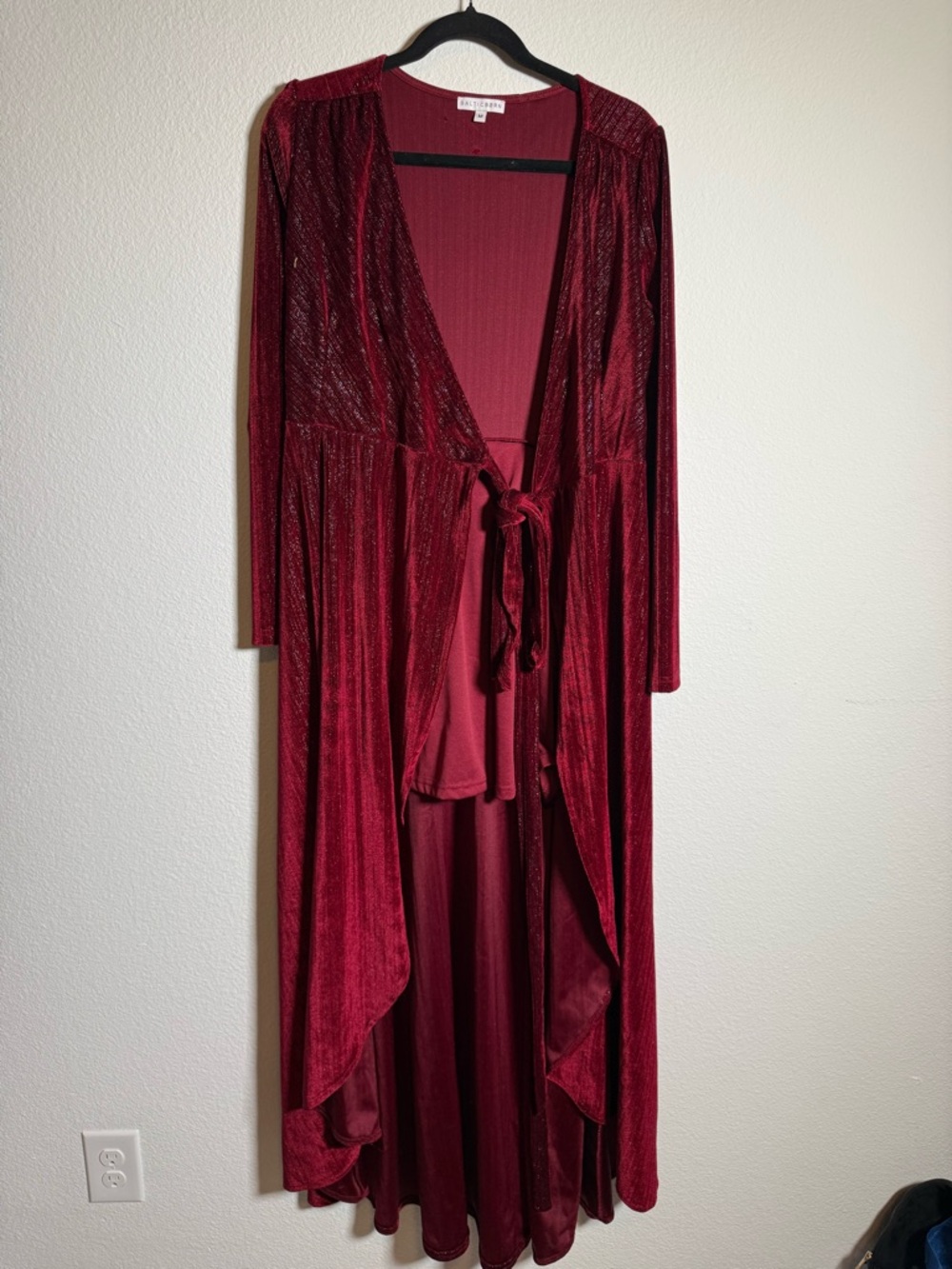 Baltic Born Burgundy Velvet Duster Dress Tie Front Romantic Boho Renaissance